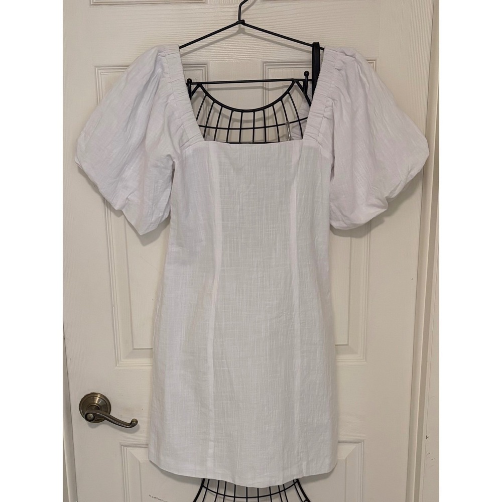 NWT SNDYS Tuscany White Cotton Puff Sleeve Mini Dress Size M Revolve Bridal